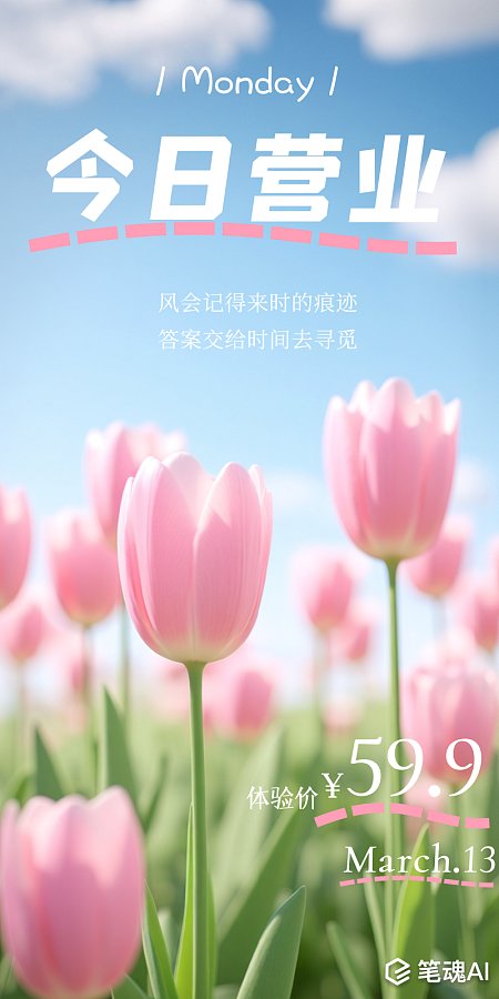 春天日签今日营业早安问候清新美业手机海报 春天 日签 今日营业 早安 问候 清新 美业 手机海报