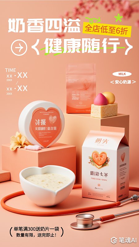 橙色清新奶制品电商设计海报 食品生鲜 奶制品 电商海报 宣传海报 清新 促销海报 