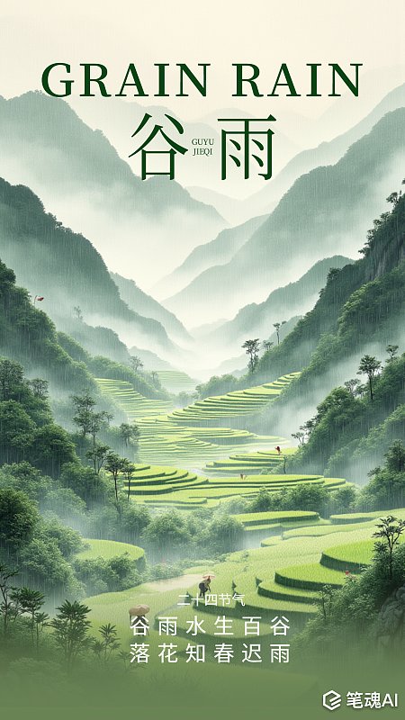 春天春季水墨风谷雨节气节日宣传海报 春天春季 水墨风 谷雨节气 谷雨 梯田 海报 节日宣传