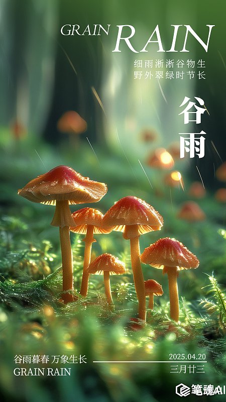 春季谷雨节气简约摄影海报 春天 春季 谷雨节气 谷雨 蘑菇 发芽 简约 雨水 雨滴 摄影海报