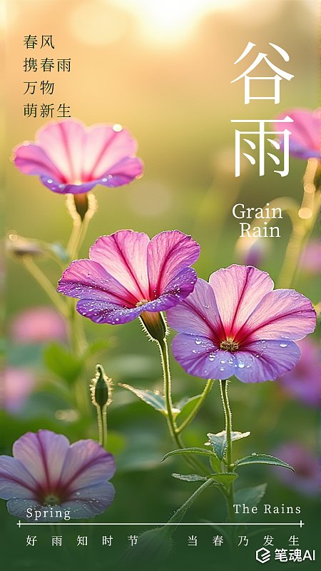 春季谷雨节气牵牛花简约摄影写实海报 春天 春季 谷雨节气  牵牛花 简约摄影 写实海报 谷雨 雨水
