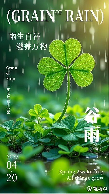 春天春季谷雨节气四叶草简约摄影海报 春天 春季 谷雨节气 谷雨 雨水 雨滴 四叶草 简约 摄影海报