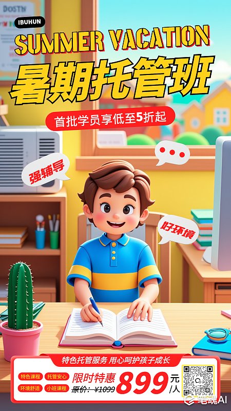 教育类暑假托管班营销海报 暑假 暑期 托管班 教育 培训 营销海报 海报 活动