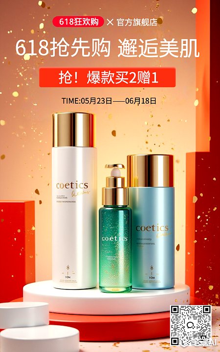 618护肤品美妆促销电商海报 618 美妆 化妆品 护肤品 电商海报 电商 促销 活动