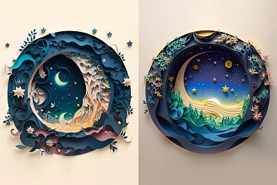 剪纸艺术中的宇宙星空与藤蔓图案
