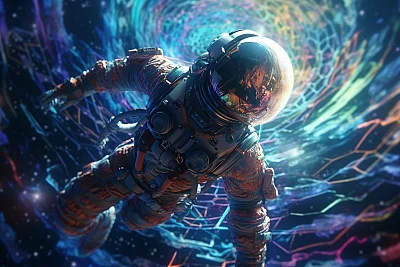 多彩迷幻太空宇航员动漫场景