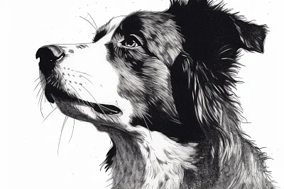 极简主义风格仰望的边境牧羊犬