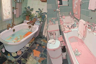唯美动漫风格浴室插画YamaguchiKayo