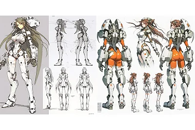 双马尾机甲少女角色设计