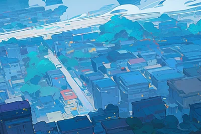 现代城市科技灯光下的天蓝色线条景观