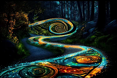 彩色玻璃森林小路美景