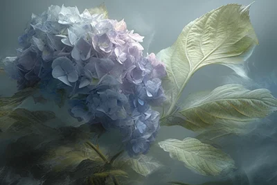 现实主义风格绣球花淡蓝色粉彩绘画