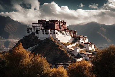 西藏拉萨布达拉宫全景风光