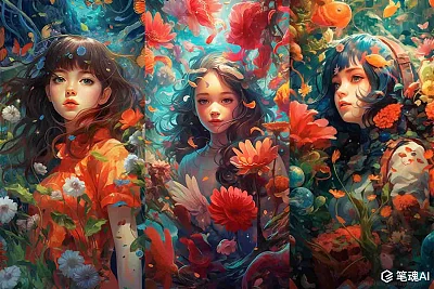 吉卜力风格花园女孩畅想未来