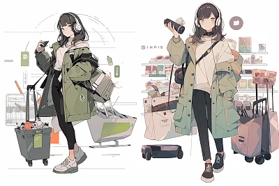 亚洲女孩耳机购物插图