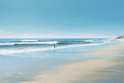 宁静海滩帆布油画孤独冲浪者