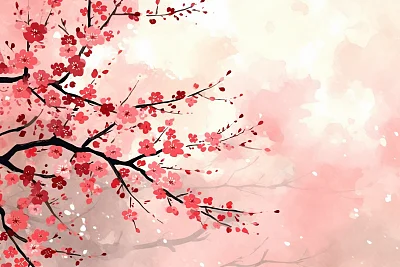 极简主义日本樱花水墨画艺术