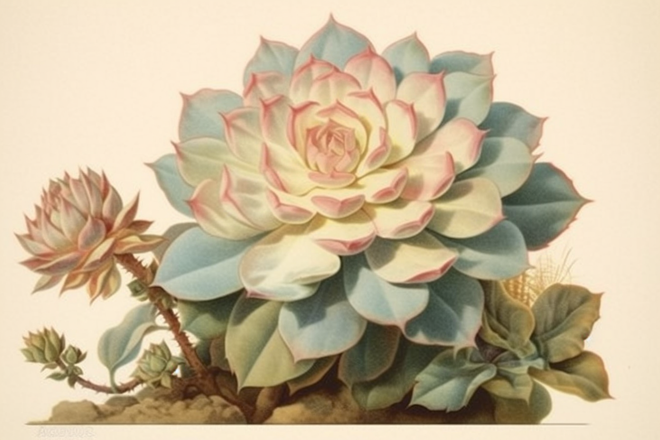 1800年自然主义风格Echeveria elegans插图