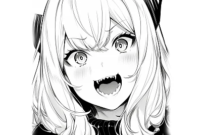 黑白动画风格漫画女孩特写