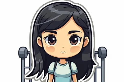 健身房黑发卡通女孩贴纸