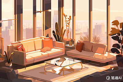 豪华客厅设计与城市景观