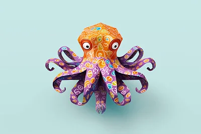 彩色花纹纸折纸章鱼3D图