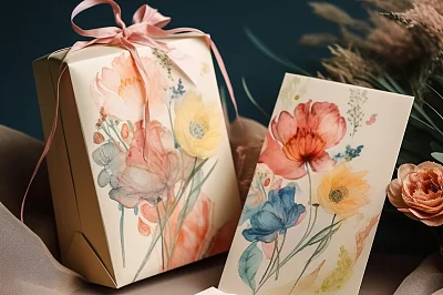 水彩鲜花插图母亲节礼品包装