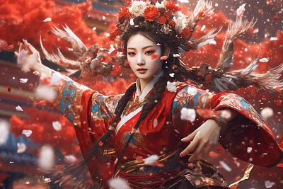 彩色汉服日本少女展示中国功夫