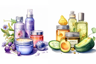 水彩风格护肤品插画设计