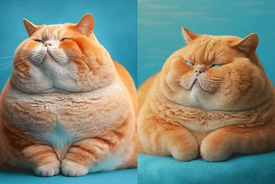 胖嘟嘟满意姜猫眨眼蓝色背景