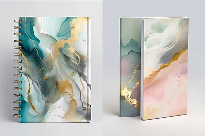 抽象水彩金箔杂志模板设计