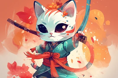 迷你猫穿中国传统服饰持剑起舞