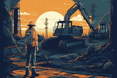 工程师工地检查插画