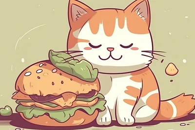 可爱猫咪享用三明治插画