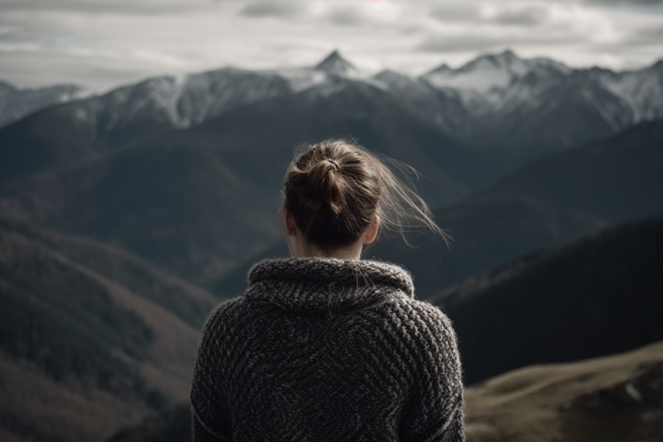 女士山景全景黑白针织开衫