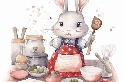 兔小姐厨房烘焙水彩卡通插画