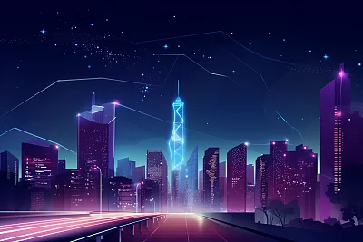现代城市夜景灯火星辰海景