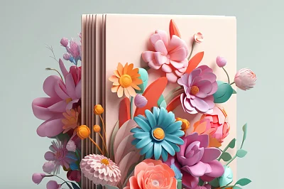 3D花朵装饰的流行色彩书籍设计