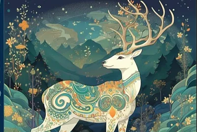 敦煌风格白色麋鹿动画IP图