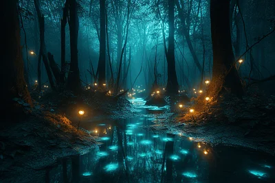 魔法森林夜景发光装置艺术