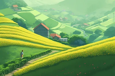 乡村山坡学校风景