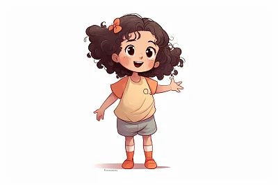 快乐儿童节卡通小女孩玩耍图