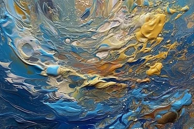 伯克利蓝调抽象水流油画