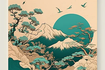传统中国山水画风格插画