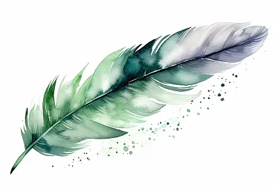 绿色水彩羽毛艺术画
