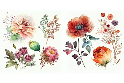 水彩花朵独立白色背景画