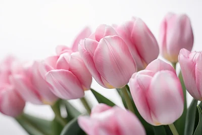 粉白背景郁金香花田 