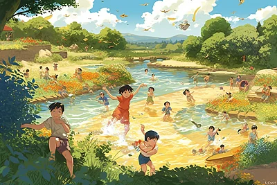 夏日河畔童趣时光