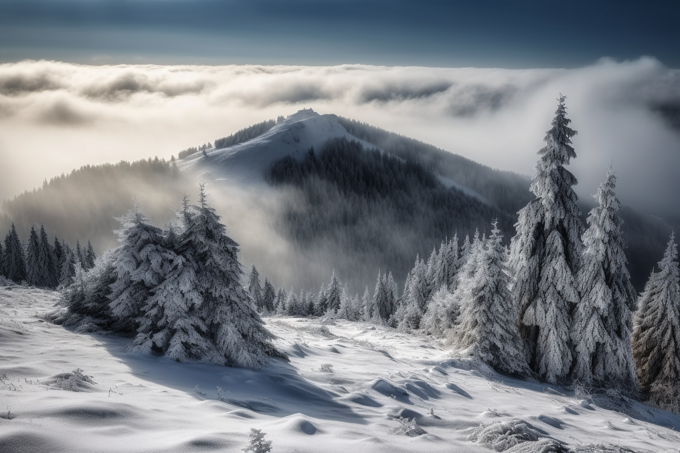 雪中冷杉树圣诞风景