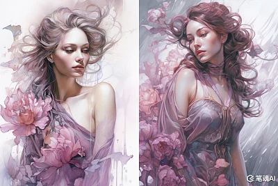 湿发女子水中浮现肖像画